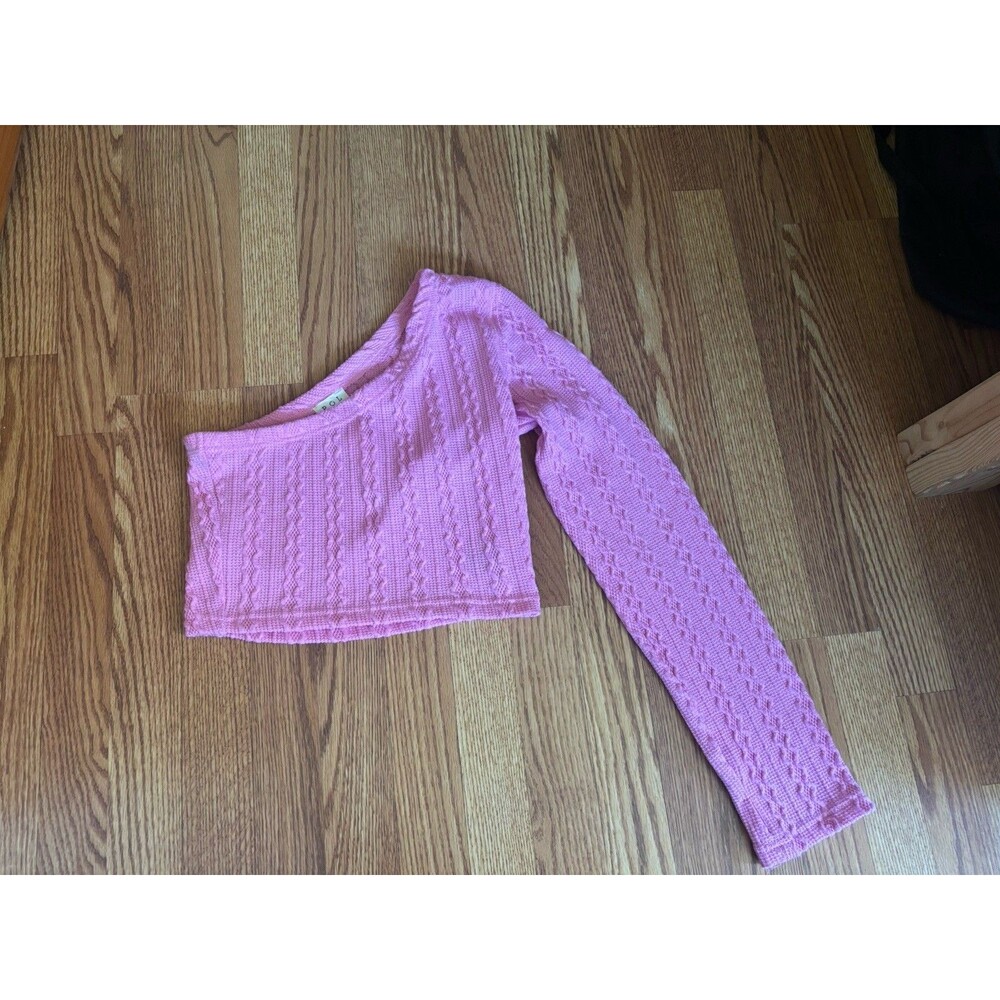 POL Sweet Like Candy Pink Cropped Sweater One Shoulder Women’s Size Medium